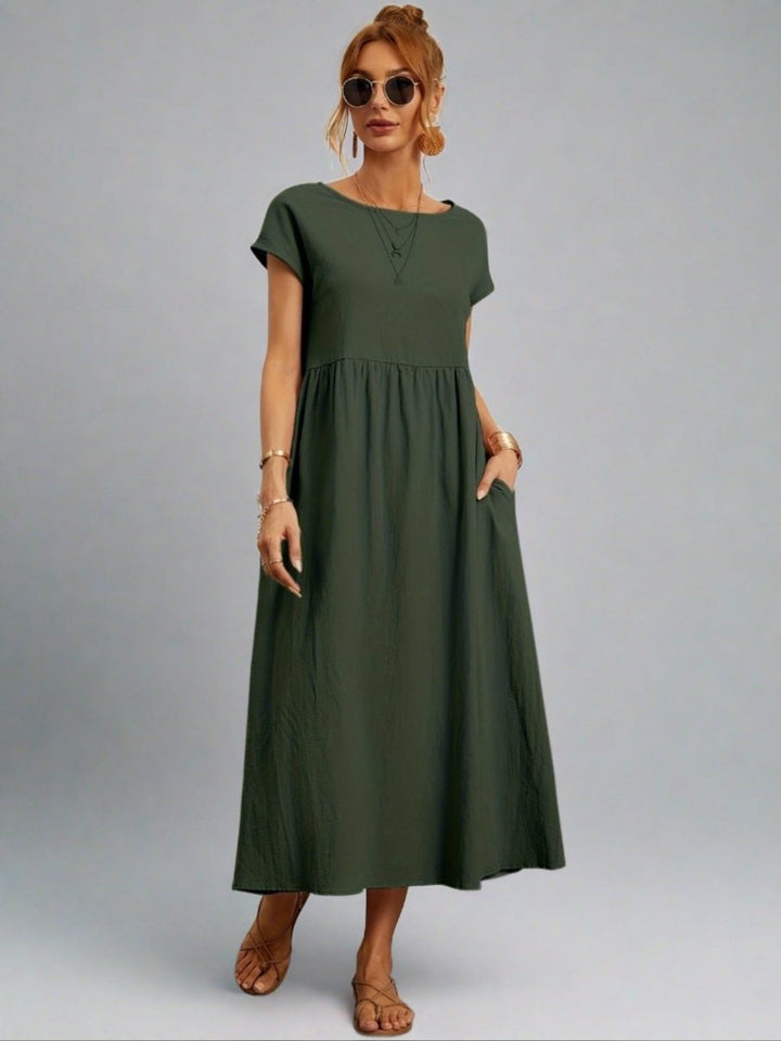 Amiro | Elegante Jurk met ronde hals-Zomer Jurken-Calora-Leger groen-S-Calora