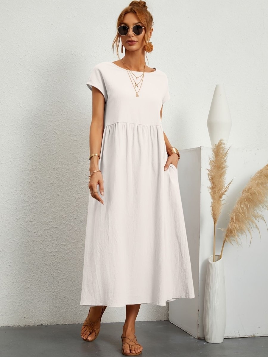 Amiro | Elegante Jurk met ronde hals-Zomer Jurken-Calora-Wit-S-Calora