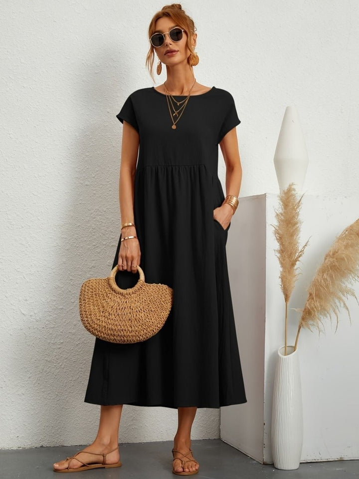Amiro | Elegante Jurk met ronde hals-Zomer Jurken-Calora-Wit-S-Calora