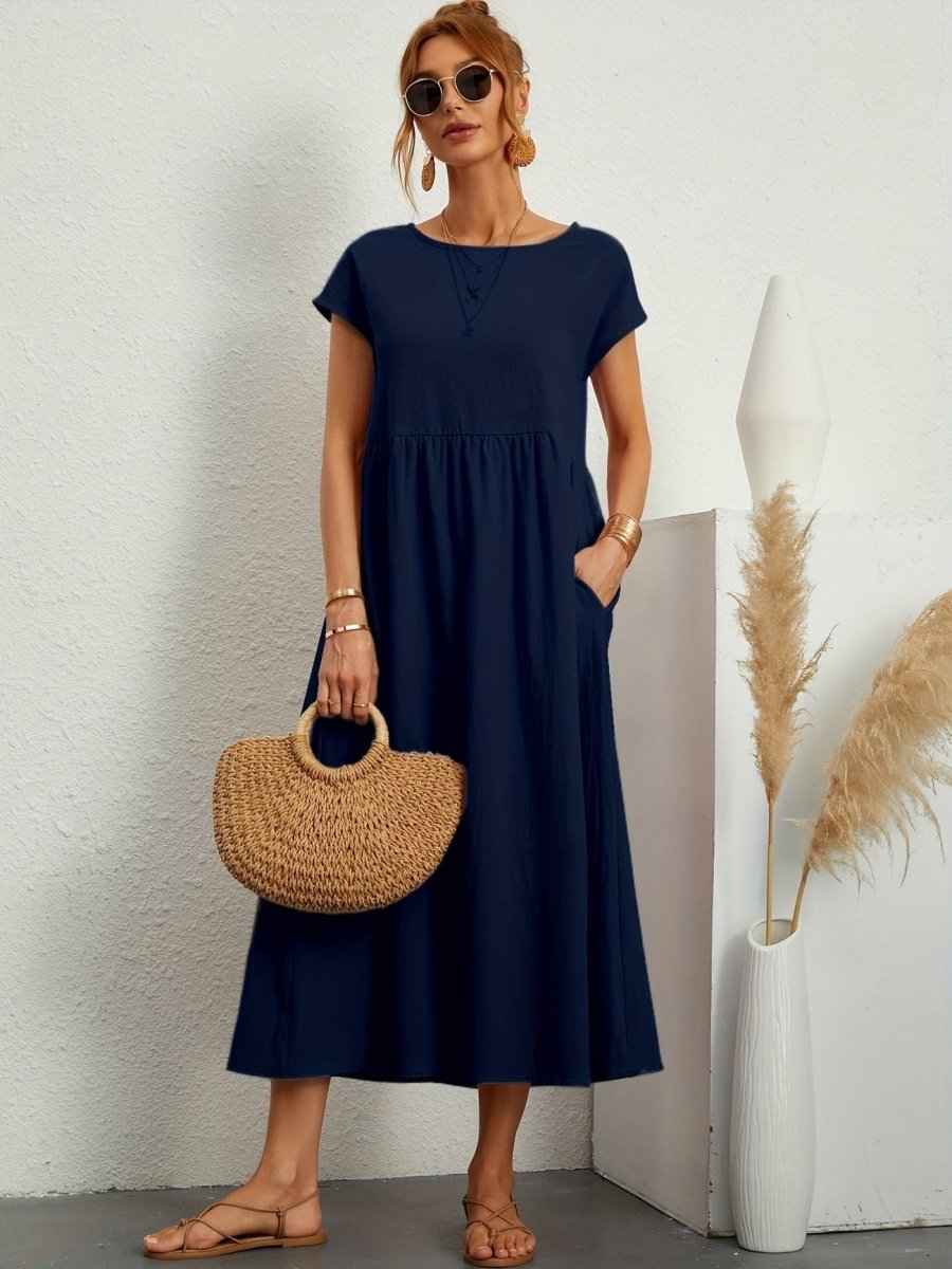 Amiro | Elegante Jurk met ronde hals-Zomer Jurken-Calora-Wit-S-Calora