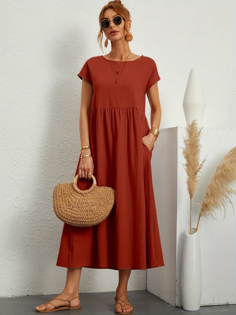 Amiro | Elegante Jurk met ronde hals-Zomer Jurken-Calora-Wit-S-Calora