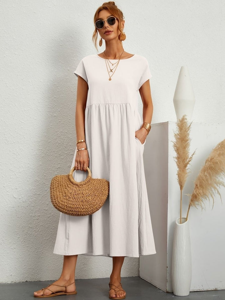 Amiro | Elegante Jurk met ronde hals-Zomer Jurken-Calora-Wit-S-Calora