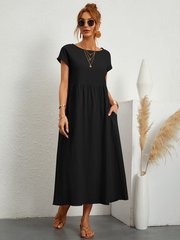 Amiro | Elegante Jurk met ronde hals-Zomer Jurken-Calora-Zwart-S-Calora
