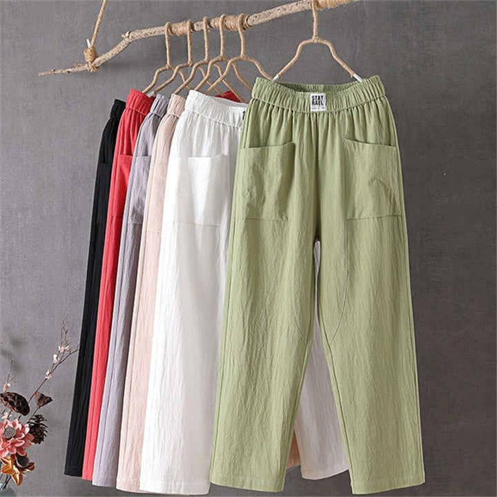 Amorissa | Casual Katoen Linnen Broek-Wijde Broeken-Calora-Beige-M-Calora