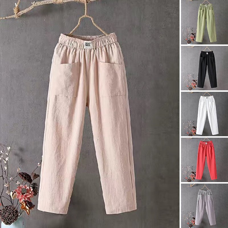 Amorissa | Casual Katoen Linnen Broek-Wijde Broeken-Calora-Beige-M-Calora
