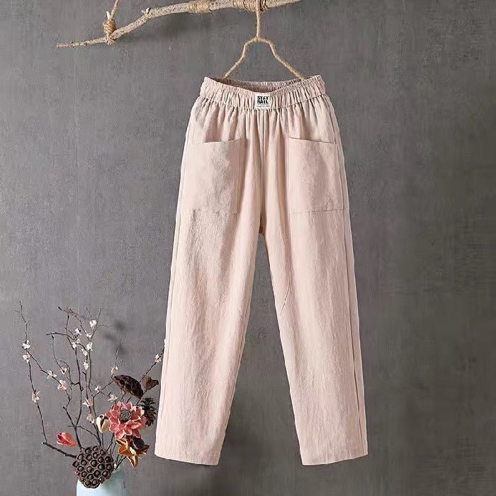 Amorissa | Casual Katoen Linnen Broek-Wijde Broeken-Calora-Beige-M-Calora