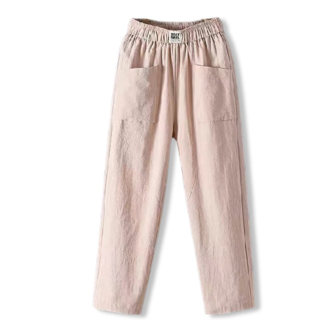 Amorissa | Casual Katoen Linnen Broek-Wijde Broeken-Calora-Beige-M-Calora