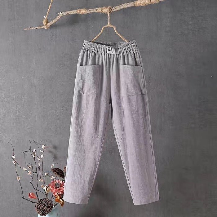 Amorissa | Casual Katoen Linnen Broek-Wijde Broeken-Calora-Grijs-M-Calora