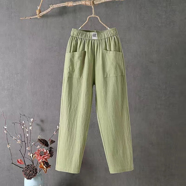 Amorissa | Casual Katoen Linnen Broek-Wijde Broeken-Calora-Groen-M-Calora