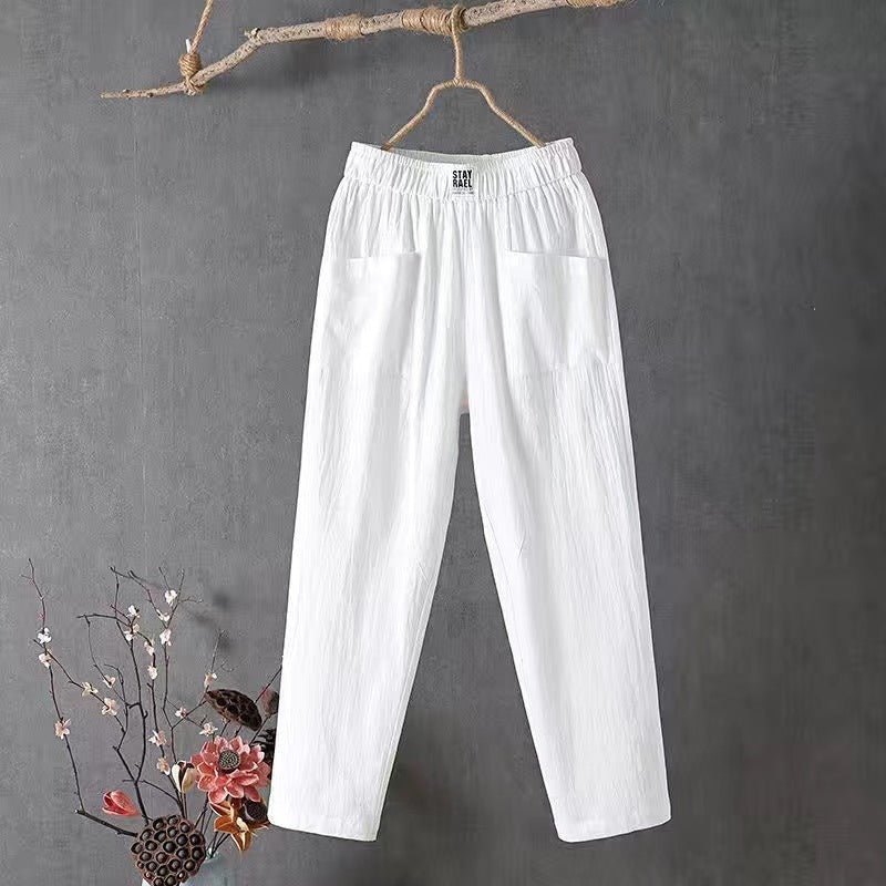 Amorissa | Casual Katoen Linnen Broek-Wijde Broeken-Calora-Wit-M-Calora
