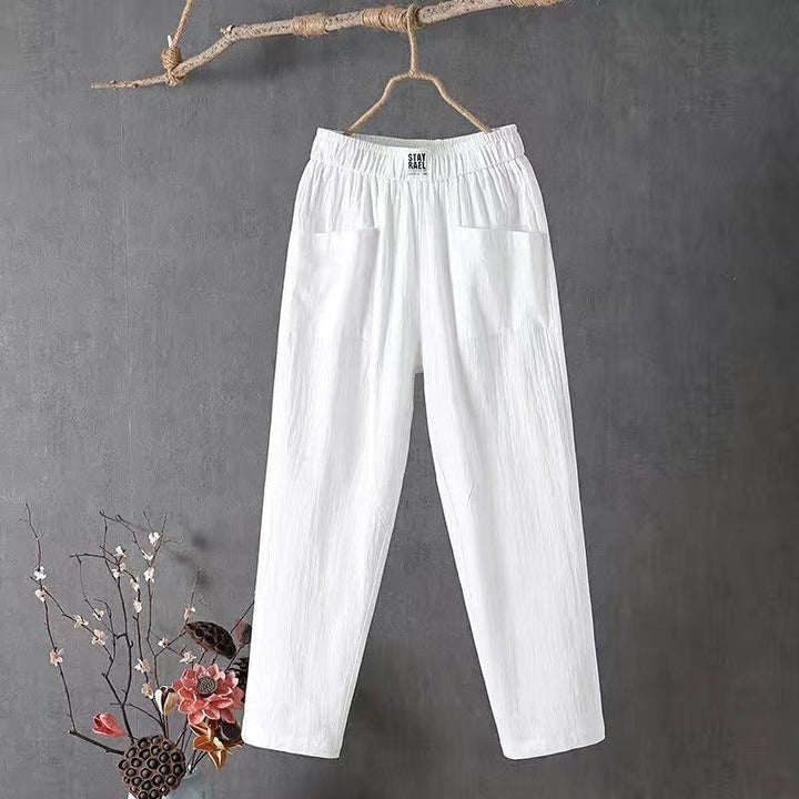 Amorissa | Casual Katoen Linnen Broek-Wijde Broeken-Calora-Wit-M-Calora