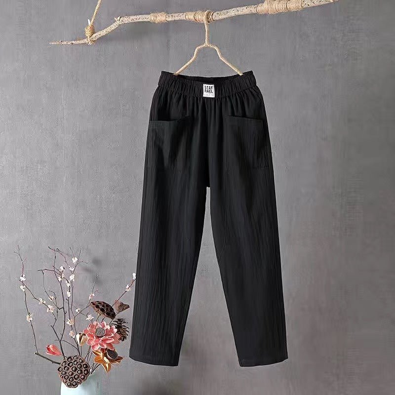 Amorissa | Casual Katoen Linnen Broek-Wijde Broeken-Calora-Zwart-M-Calora