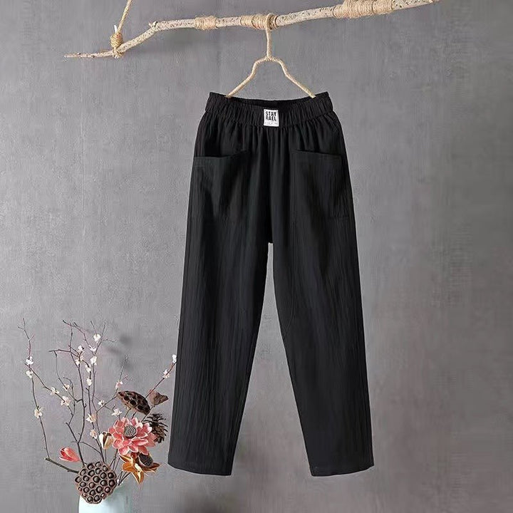 Amorissa | Casual Katoen Linnen Broek-Wijde Broeken-Calora-Zwart-M-Calora