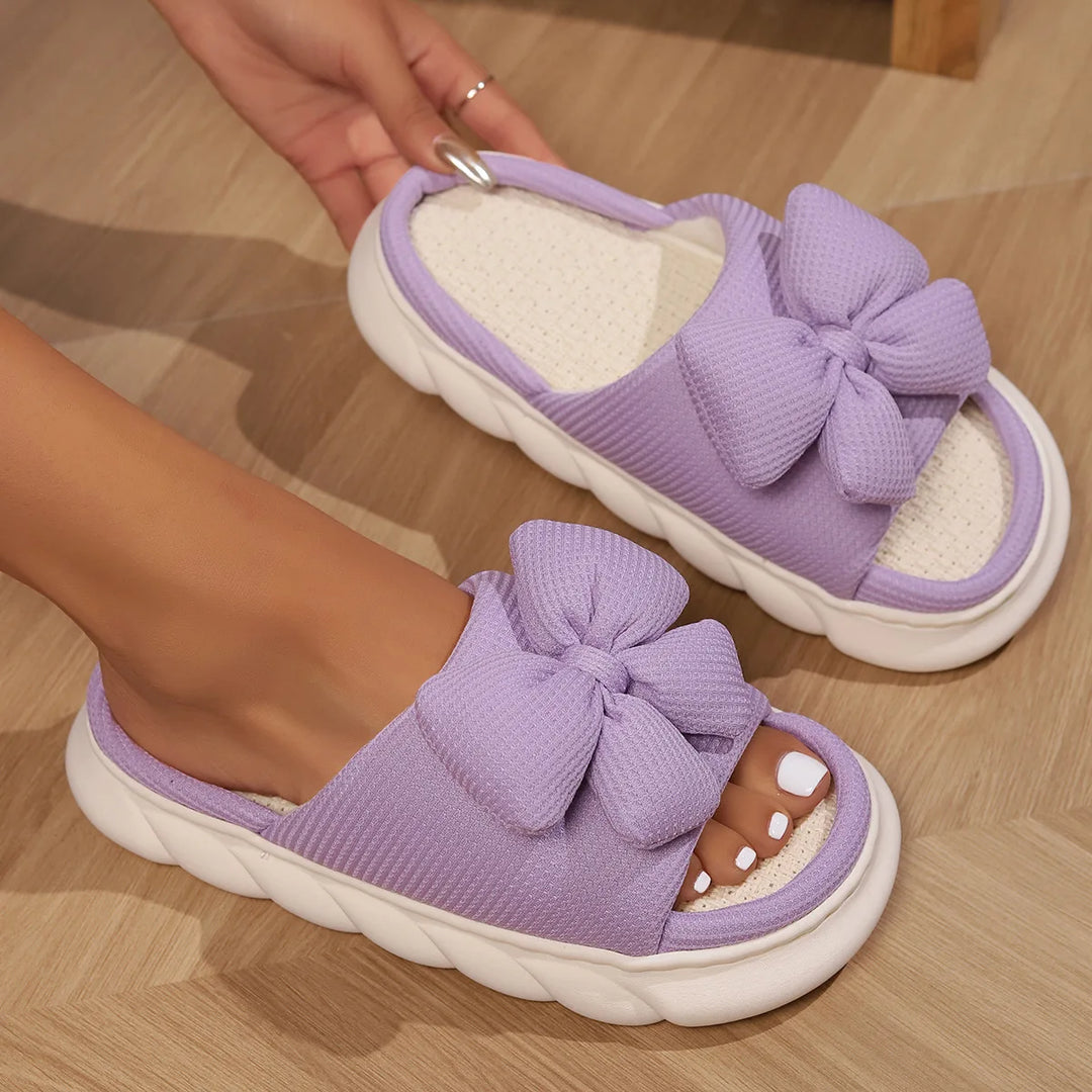 Amory | Chique Dikke Zool en Anti-Slip Slippers met strik-Slippers-Calora-Paars-44-45-Calora
