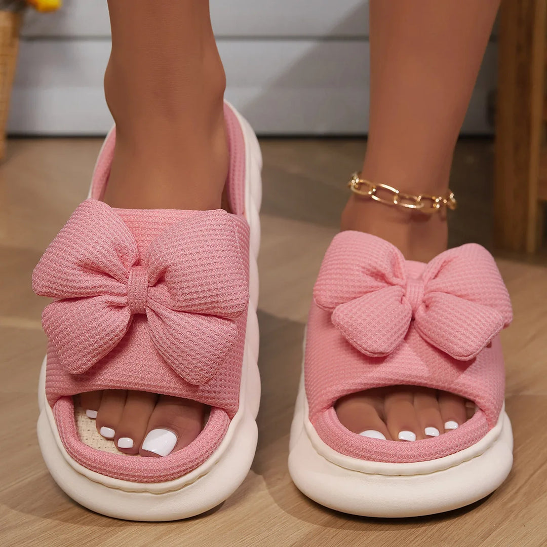 Amory | Chique Dikke Zool en Anti-Slip Slippers met strik-Slippers-Calora-Zwart-44-45-Calora