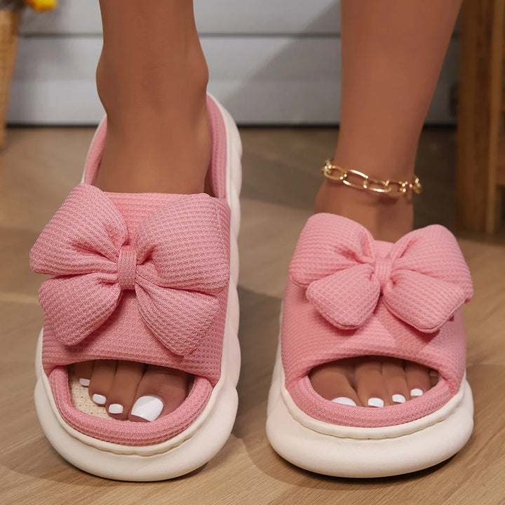 Amory | Chique Dikke Zool en Anti-Slip Slippers met strik-Slippers-Calora-Zwart-44-45-Calora