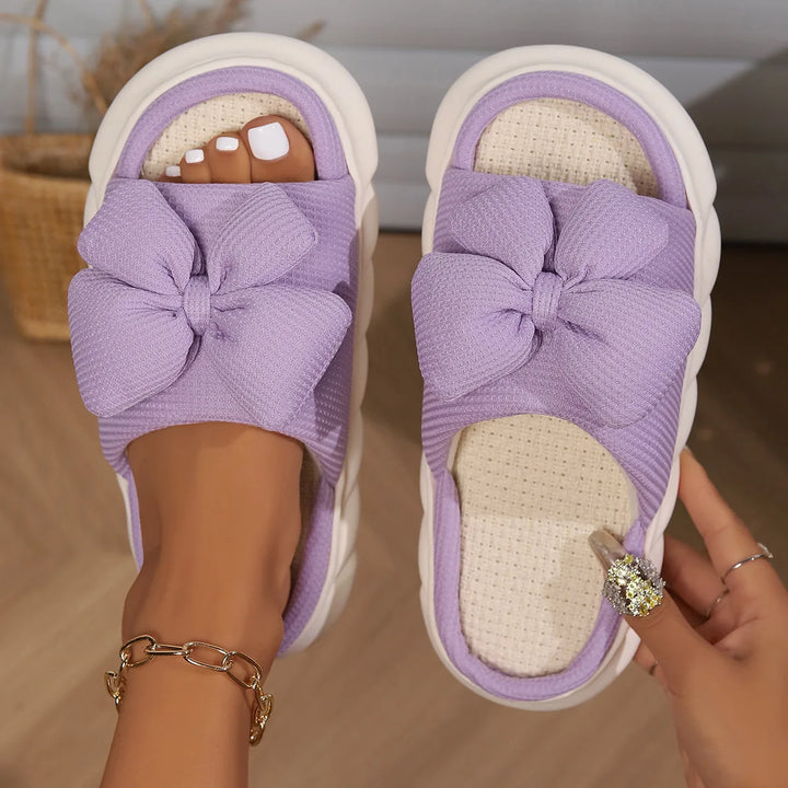 Amory | Chique Dikke Zool en Anti-Slip Slippers met strik-Slippers-Calora-Zwart-44-45-Calora