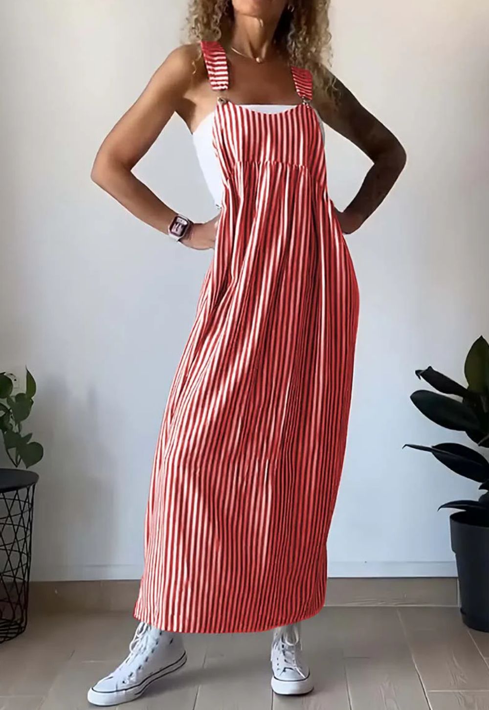 Arlette | Casual Gestreepte Jumpsuit-Jumpsuits-Calora-Rood-S-Calora
