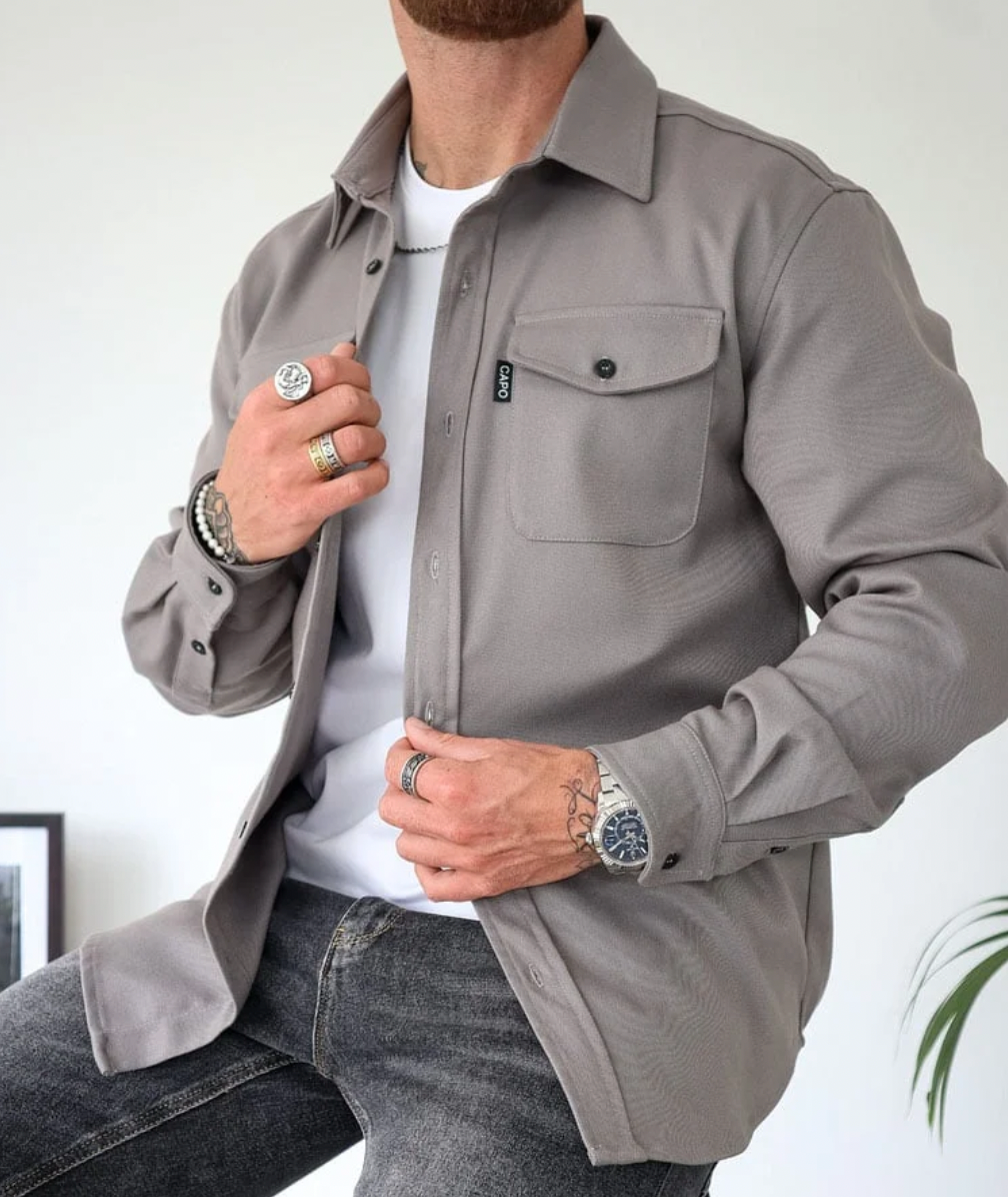 Arlo | Casual herfst overhemd heren-Overhemden-Calora-Grijs-S-Calora