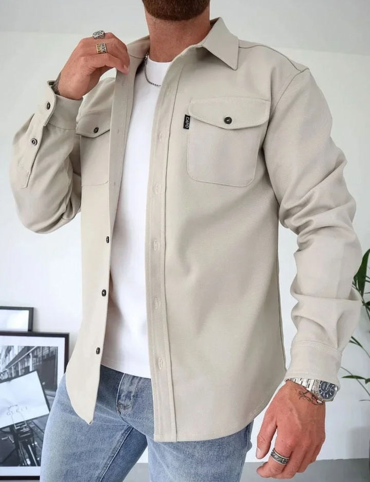 Arlo | Casual herfst overhemd heren-Overhemden-Calora-Licht beige-S-Calora
