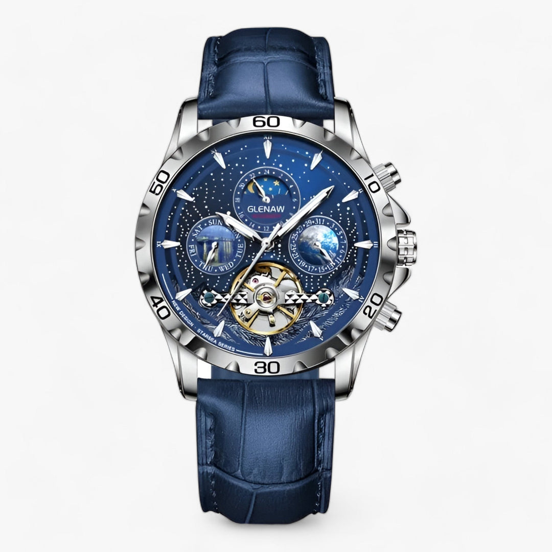 Astrum | Mechanisch Horloge met Sterrenhemel, Maanfases en Skelet-Tourbillon-Horloges-Calora-Blauw-Calora