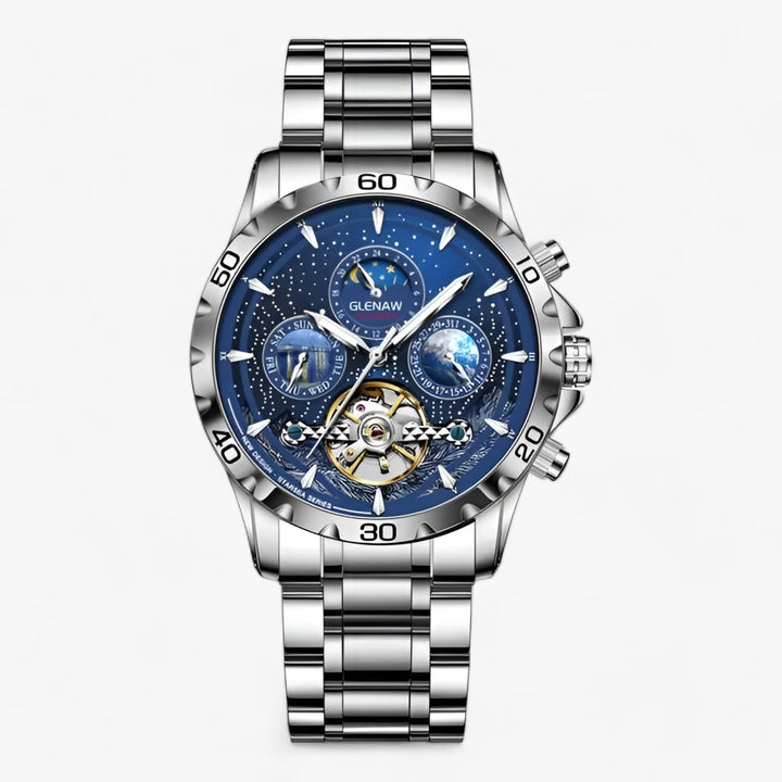 Astrum | Mechanisch Horloge met Sterrenhemel, Maanfases en Skelet-Tourbillon-Horloges-Calora-Zilver Blauw-Calora