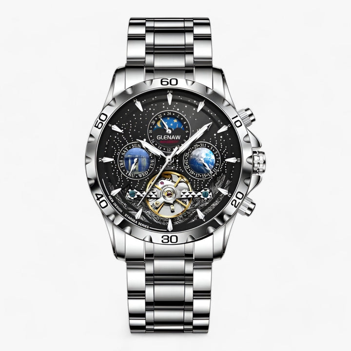 Astrum | Mechanisch Horloge met Sterrenhemel, Maanfases en Skelet-Tourbillon-Horloges-Calora-Zilver Zwart-Calora