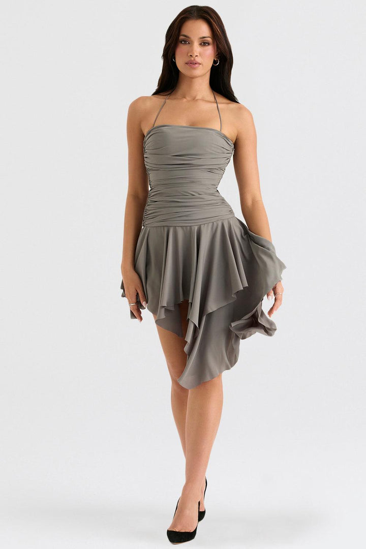 Asymmetrische Midi Jurk met Rookplooien-Zomer Jurken-Calora-XS-Calora
