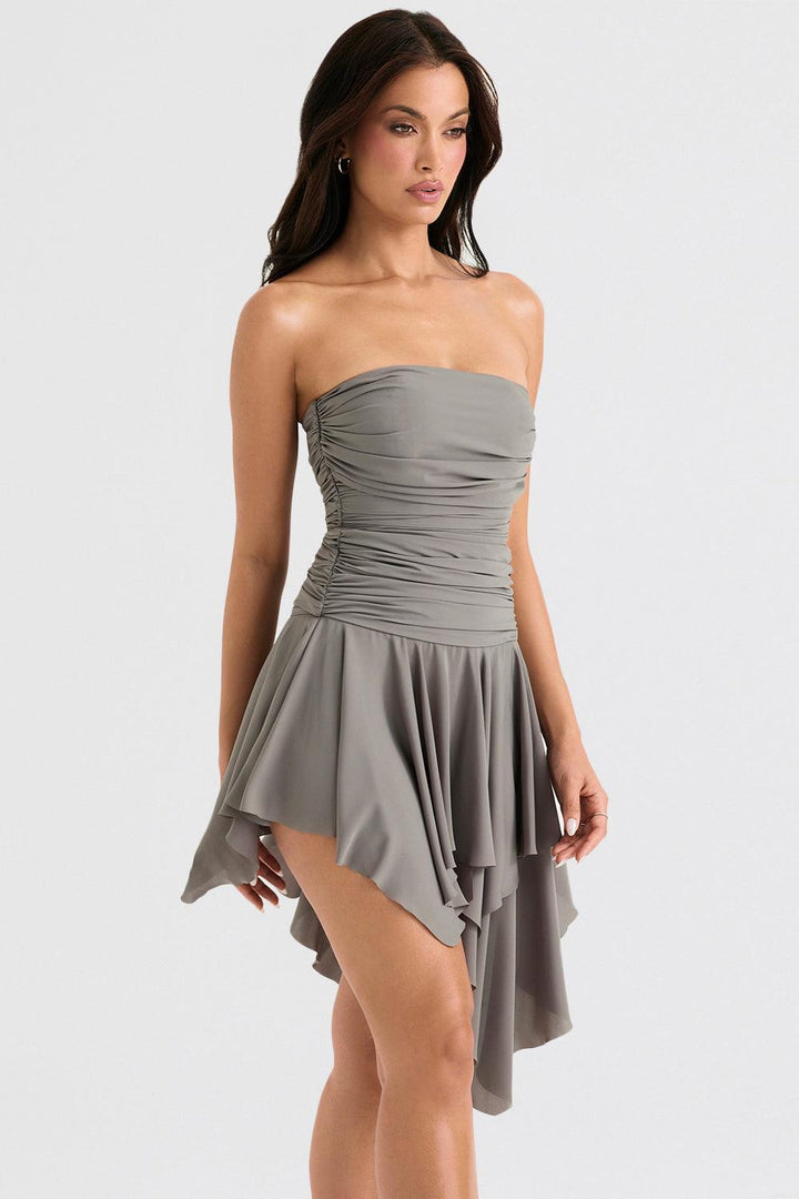 Asymmetrische Midi Jurk met Rookplooien-Zomer Jurken-Calora-XS-Calora