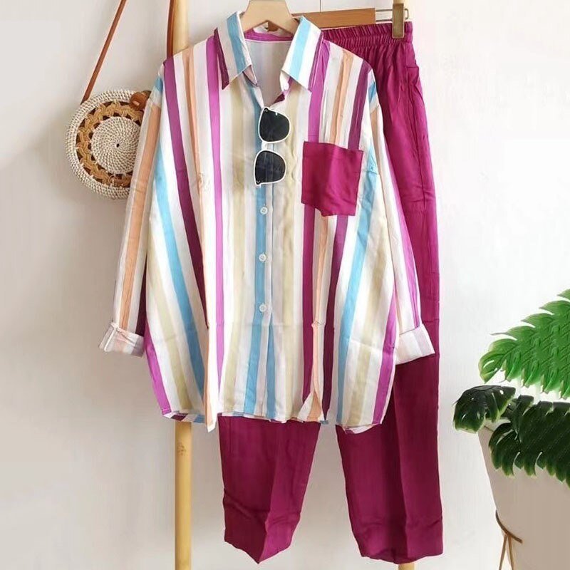 Auranova | Gestreepte Casual Dames Set-Sets & Pakken-Calora-Geel-S-Calora