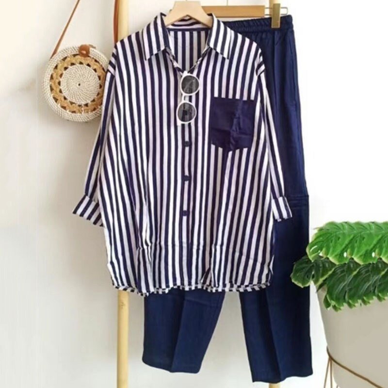Auranova | Gestreepte Casual Dames Set-Sets & Pakken-Calora-Geel-S-Calora