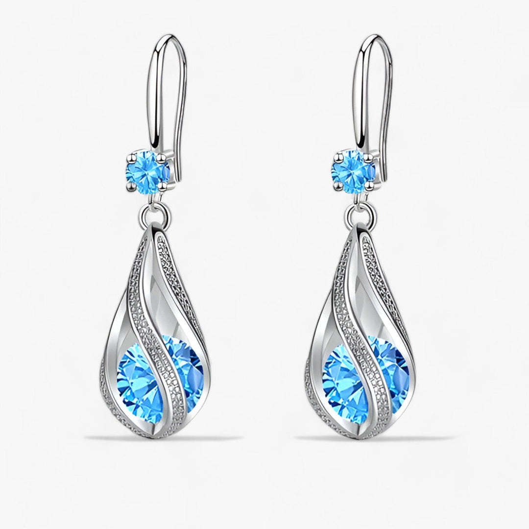 Aurona | Sterling Zilveren Kristallen Zircon Oorbellen-Ringen-Calora-Blauw (925 Zilver)-Calora