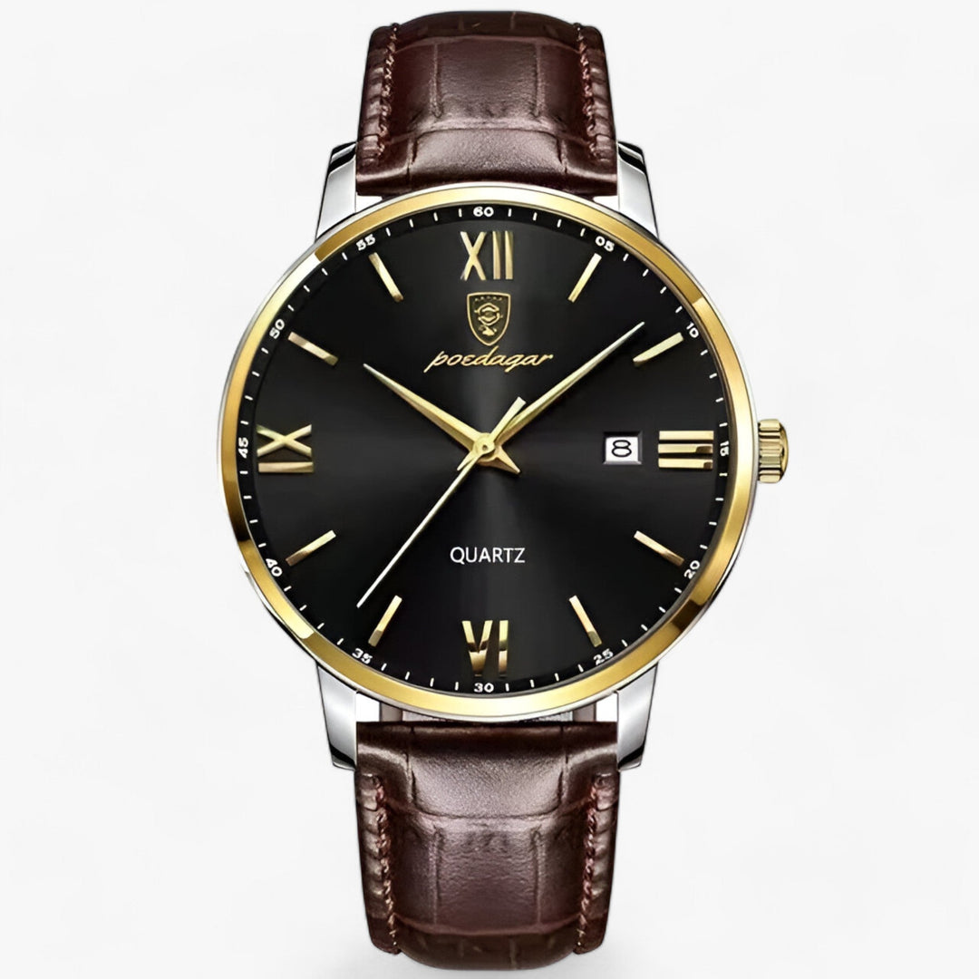 Aventus | Quartz Horloge met Leren Band en Verfijnd Ontwerp-Horloges-Calora-Goud Zwart-Calora