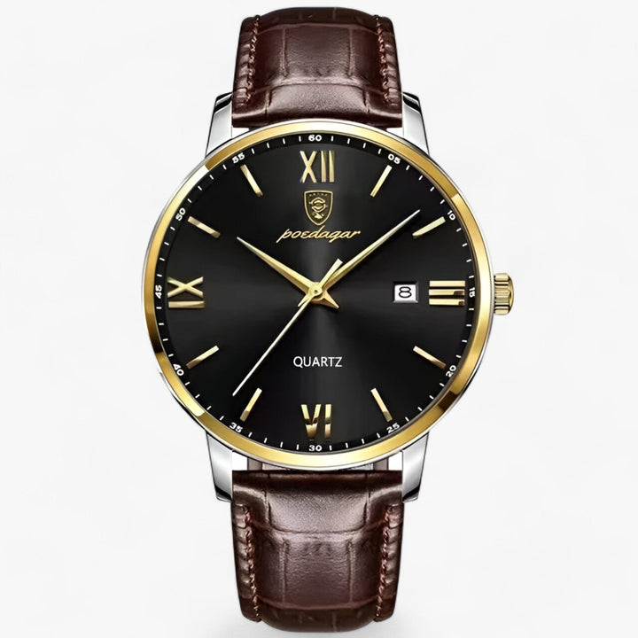 Aventus | Quartz Horloge met Leren Band en Verfijnd Ontwerp-Horloges-Calora-Goud Zwart-Calora