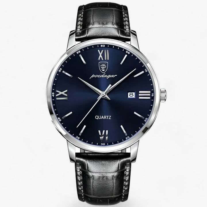 Aventus | Quartz Horloge met Leren Band en Verfijnd Ontwerp-Horloges-Calora-Zilver Blauw-Calora
