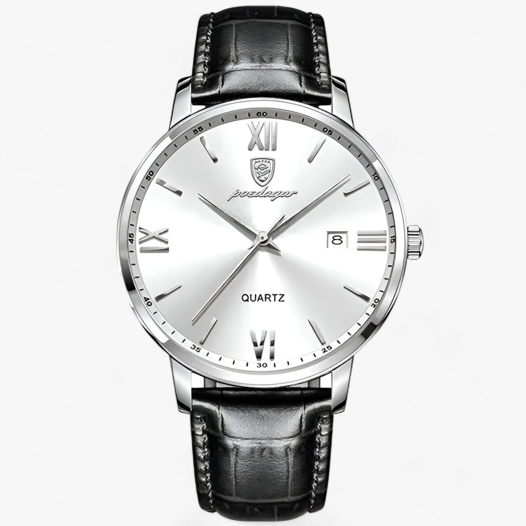 Aventus | Quartz Horloge met Leren Band en Verfijnd Ontwerp-Horloges-Calora-Zilver Wit-Calora