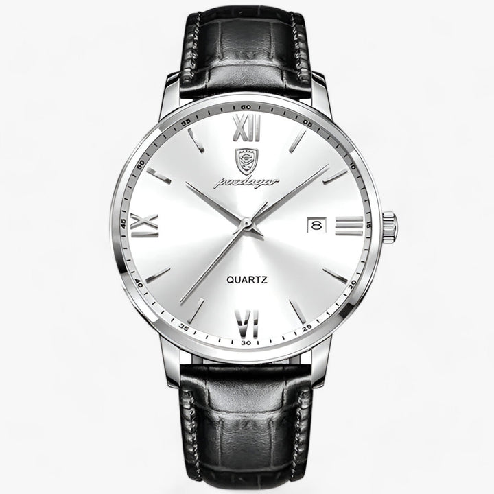 Aventus | Quartz Horloge met Leren Band en Verfijnd Ontwerp-Horloges-Calora-Zilver Wit-Calora