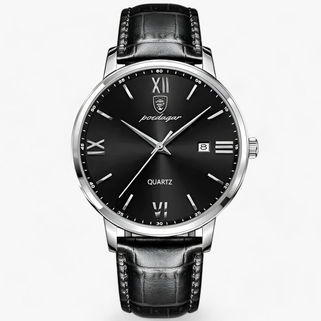 Aventus | Quartz Horloge met Leren Band en Verfijnd Ontwerp-Horloges-Calora-Zilver Zwart-Calora