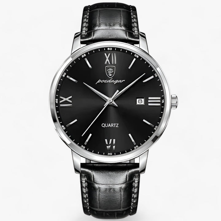 Aventus | Quartz Horloge met Leren Band en Verfijnd Ontwerp-Horloges-Calora-Zilver Zwart-Calora