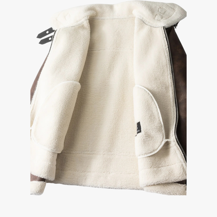 CALORA_ Aviator Jacket met Schapenvacht Voering en Faux Leer