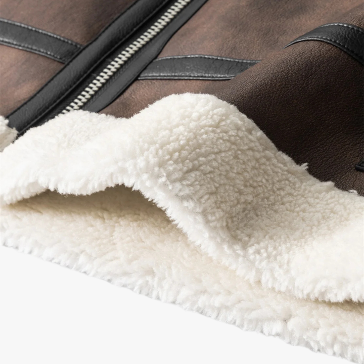 CALORA_ Aviator Jacket met Schapenvacht Voering en Faux Leer