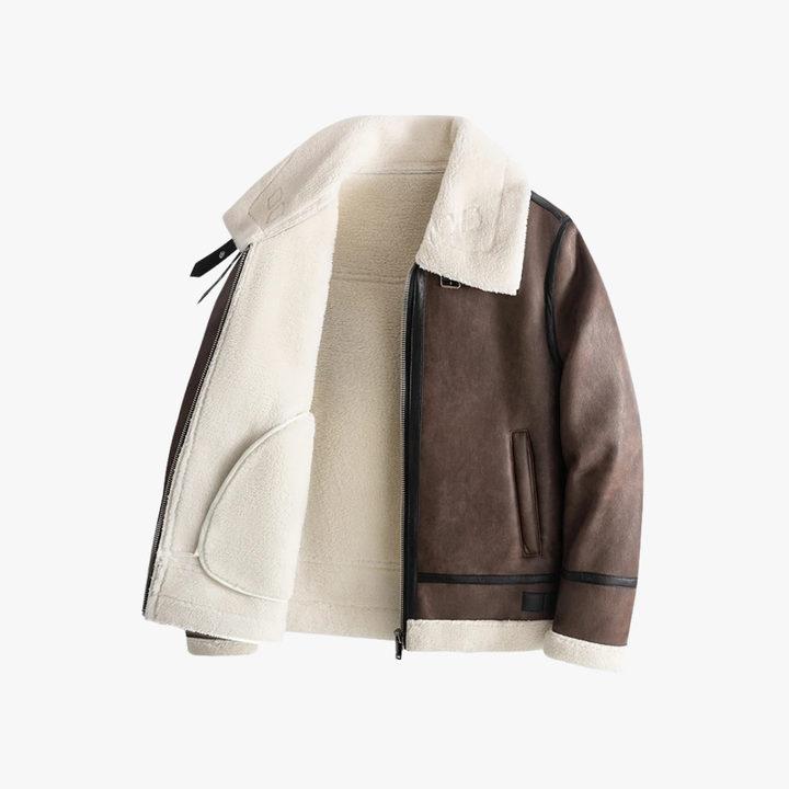 CALORA_ Aviator Jacket met Schapenvacht Voering en Faux Leer