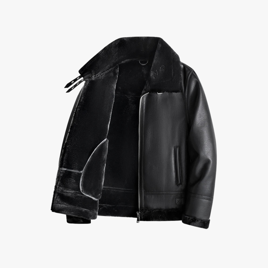 CALORA_ Aviator Jacket met Schapenvacht Voering en Faux Leer