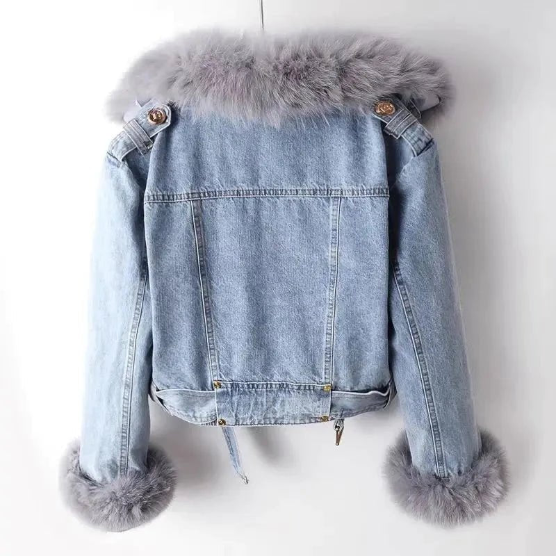 Aya | Denim Winter Jas met Bontkraag-Zomer Jassen-Calora-Lichtblauw-XS-Calora