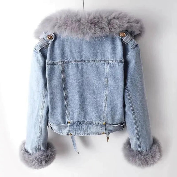 Aya | Denim Winter Jas met Bontkraag-Zomer Jassen-Calora-Lichtblauw-XS-Calora