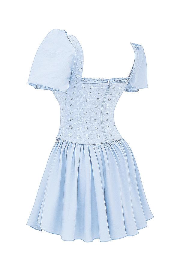 Azucena | Zachte blauwe broderie korset mini Jurk-Feest Jurken-Calora-XS-Calora