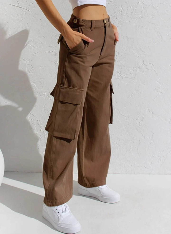 Baggy Katoenen Cargobroek met zakken-Wijde Broeken-Calora-Bruin-S-Calora