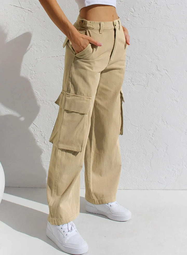 Baggy Katoenen Cargobroek met zakken-Wijde Broeken-Calora-Khaki-S-Calora