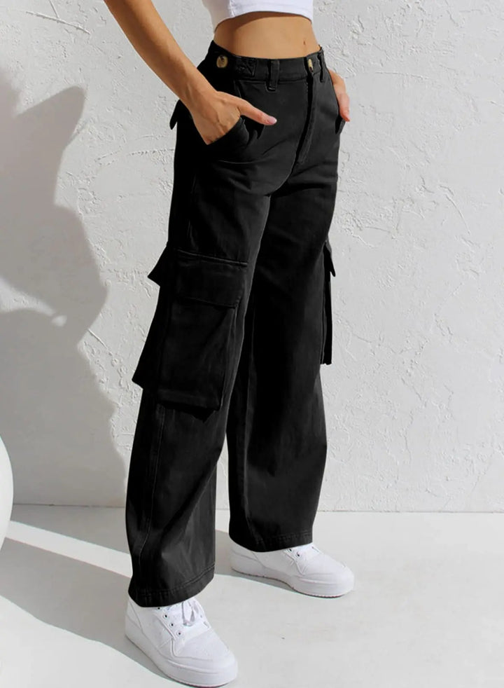 Baggy Katoenen Cargobroek met zakken-Wijde Broeken-Calora-Zwart-S-Calora