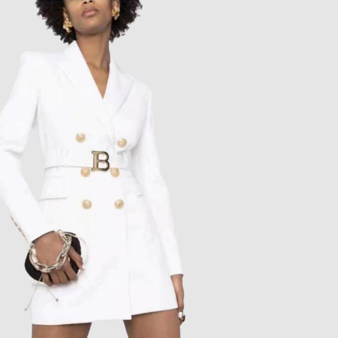 CALORA_ Balentié | Dubbelzijdige Blazer Jurk met Gouden Knopen